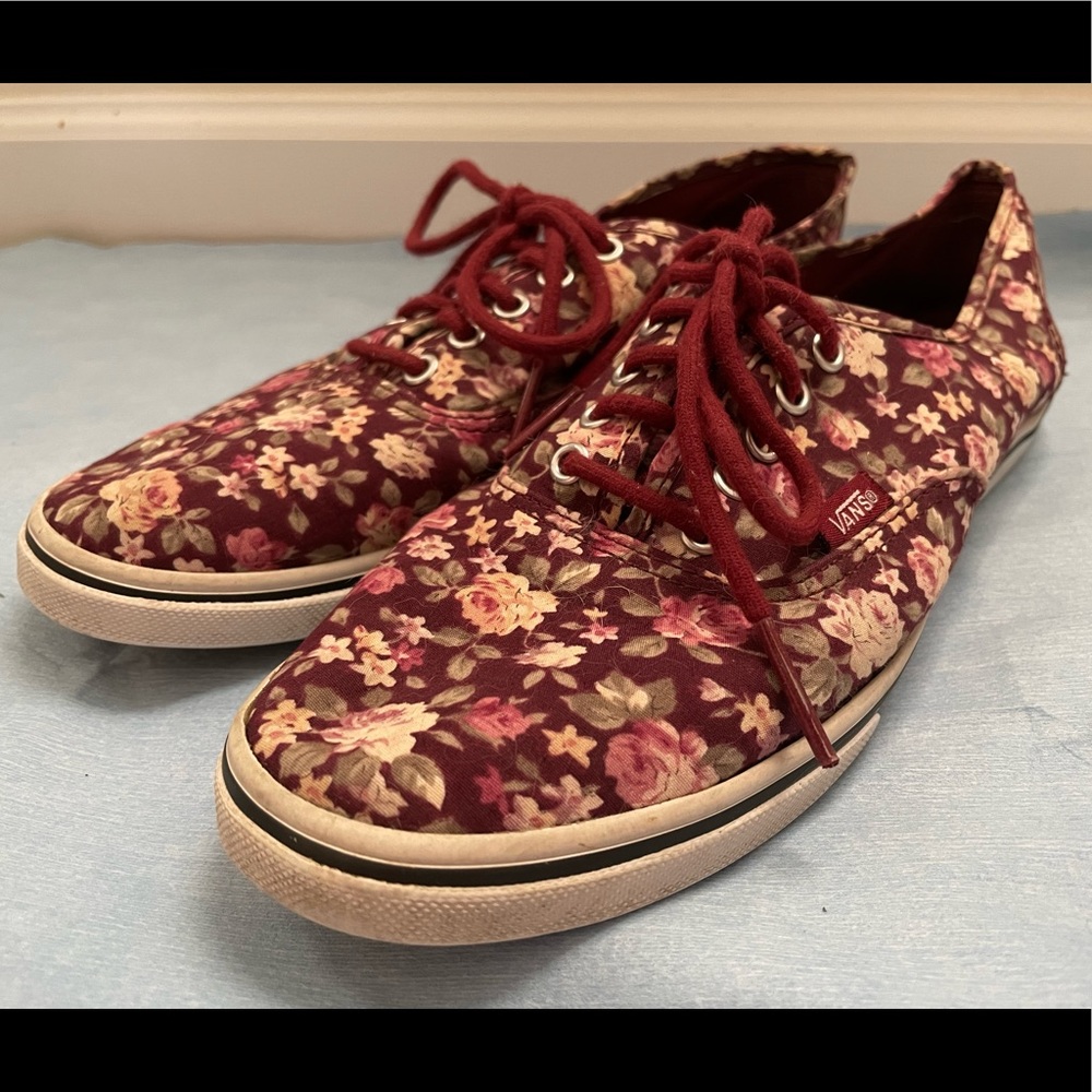 VANS Pink and Maroon flower sneakers